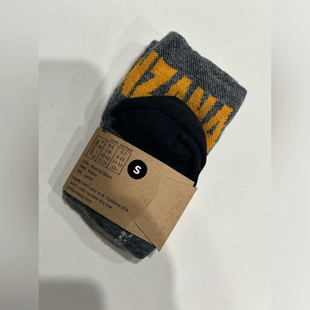 Melanzana Small Multisport Thin Socks Grey Black Yellow NWT Merino Wool Melly